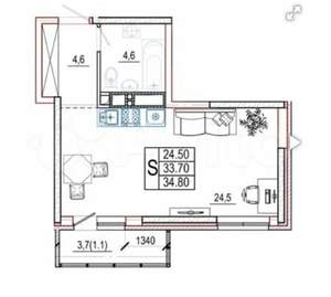 1-к квартира, вторичка, 35м2, 12/18 этаж