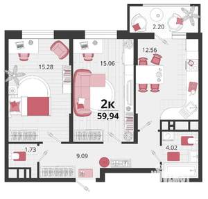 2-к квартира, вторичка, 60м2, 12/18 этаж