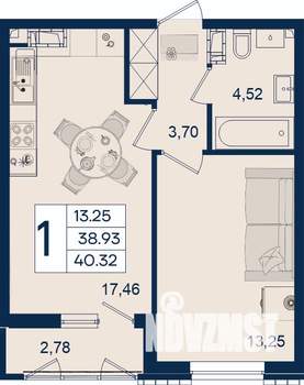 1-к квартира, вторичка, 40м2, 3/18 этаж