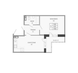 1-к квартира, сданный дом, 45м2, 17/17 этаж