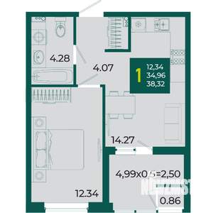1-к квартира, вторичка, 38м2, 2/18 этаж
