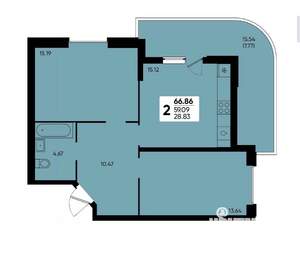2-к квартира, вторичка, 66м2, 8/22 этаж