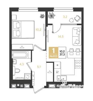 1-к квартира, строящийся дом, 37м2, 6/9 этаж