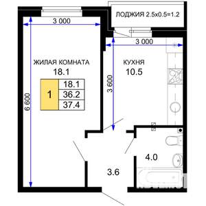 1-к квартира, строящийся дом, 37м2, 2/16 этаж