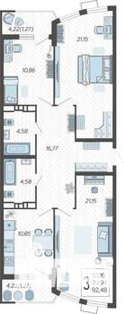 3-к квартира, строящийся дом, 92м2, 17/21 этаж