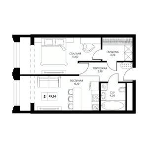 2-к квартира, вторичка, 46м2, 6/19 этаж