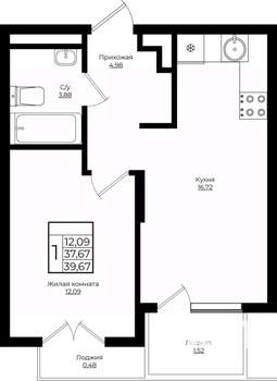 1-к квартира, вторичка, 40м2, 8/10 этаж