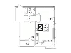 2-к квартира, вторичка, 61м2, 3/16 этаж