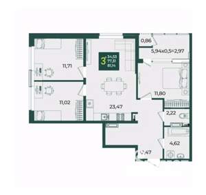 3-к квартира, вторичка, 81м2, 21/21 этаж