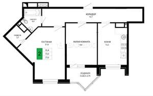 2-к квартира, вторичка, 77м2, 2/12 этаж