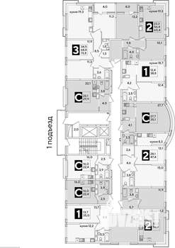 3-к квартира, вторичка, 73м2, 12/16 этаж