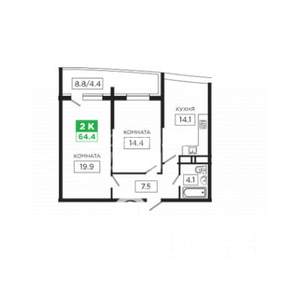 2-к квартира, вторичка, 65м2, 16/20 этаж