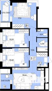 3-к квартира, вторичка, 86м2, 9/18 этаж