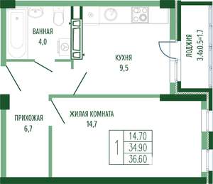 1-к квартира, вторичка, 38м2, 3/4 этаж