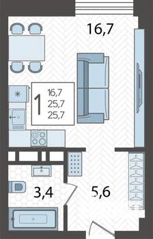 1-к квартира, строящийся дом, 25м2, 11/16 этаж