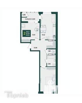 2-к квартира, вторичка, 66м2, 13/18 этаж