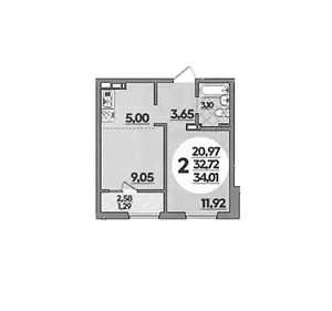 1-к квартира, вторичка, 34м2, 1/8 этаж