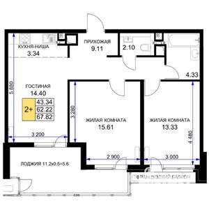 2-к квартира, вторичка, 68м2, 15/16 этаж