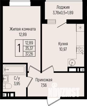 1-к квартира, вторичка, 37м2, 13/15 этаж