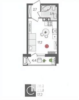 Студия квартира, вторичка, 28м2, 10/24 этаж
