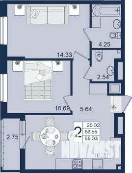 2-к квартира, вторичка, 55м2, 2/18 этаж