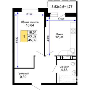 1-к квартира, строящийся дом, 45м2, 11/15 этаж