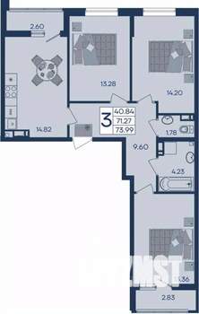 3-к квартира, вторичка, 74м2, 3/18 этаж