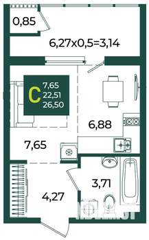 Студия квартира, вторичка, 27м2, 2/18 этаж