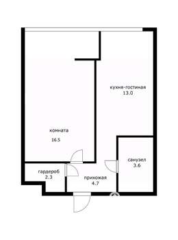 1-к квартира, вторичка, 43м2, 6/16 этаж
