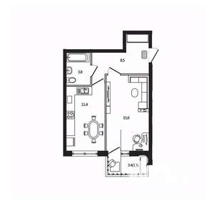 1-к квартира, вторичка, 41м2, 4/9 этаж