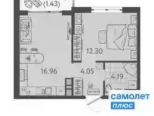 1-к квартира, вторичка, 39м2, 2/9 этаж