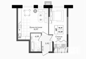 1-к квартира, вторичка, 41м2, 6/9 этаж