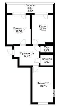 2-к квартира, вторичка, 72м2, 4/19 этаж