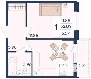 1-к квартира, вторичка, 34м2, 2/18 этаж