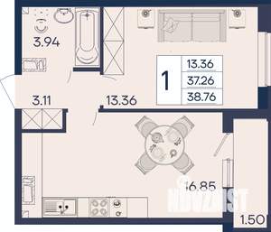 1-к квартира, вторичка, 39м2, 3/18 этаж