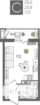 Студия квартира, вторичка, 28м2, 3/24 этаж