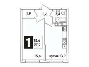 1-к квартира, вторичка, 38м2, 9/16 этаж