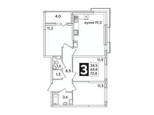 3-к квартира, вторичка, 73м2, 15/16 этаж