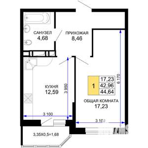 1-к квартира, вторичка, 45м2, 5/19 этаж