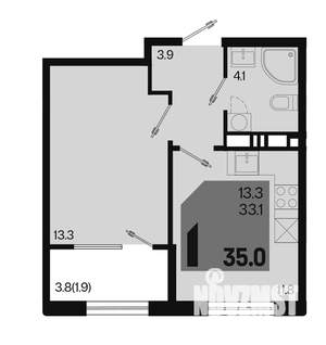 1-к квартира, вторичка, 35м2, 3/9 этаж