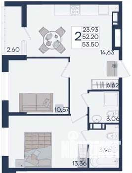 2-к квартира, вторичка, 54м2, 3/18 этаж