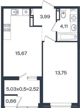 1-к квартира, вторичка, 41м2, 17/18 этаж