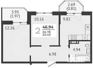 2-к квартира, вторичка, 47м2, 8/8 этаж