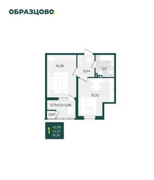 1-к квартира, вторичка, 46м2, 3/21 этаж