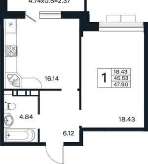 1-к квартира, вторичка, 48м2, 11/12 этаж