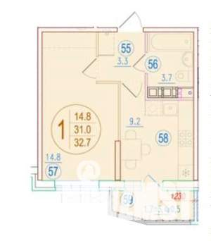 1-к квартира, вторичка, 33м2, 8/9 этаж