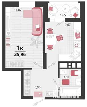 1-к квартира, вторичка, 36м2, 17/18 этаж