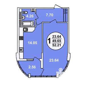 1-к квартира, вторичка, 52м2, 13/23 этаж