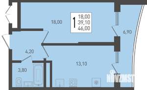 1-к квартира, строящийся дом, 46м2, 23/24 этаж