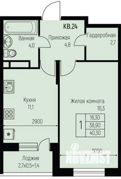 1-к квартира, строящийся дом, 40м2, 2/3 этаж